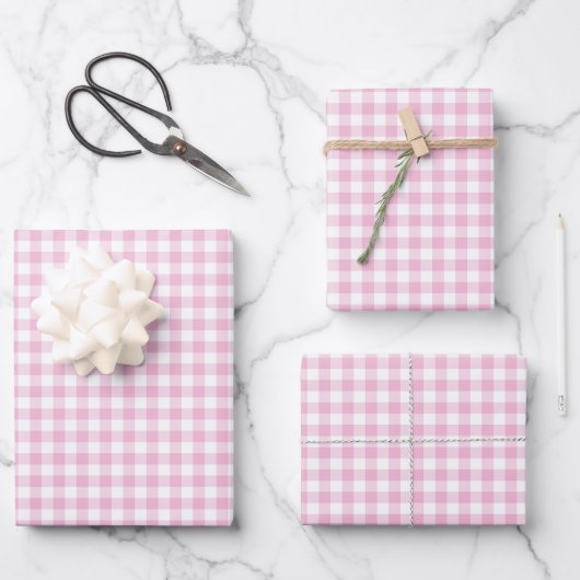 Pink Gingham Karo Pattern Geschenkpapier Set (Vorderseite)