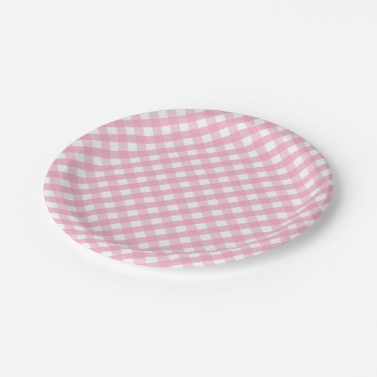 Pink Gingham Karo Pattern Pappteller (Schrägansicht)