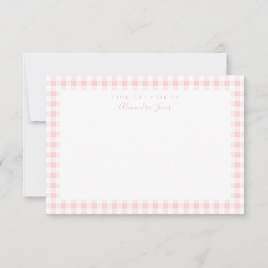 Pink Gingham Karo Personal Stationery Note Card Dankeskarte (Vorderseite)
