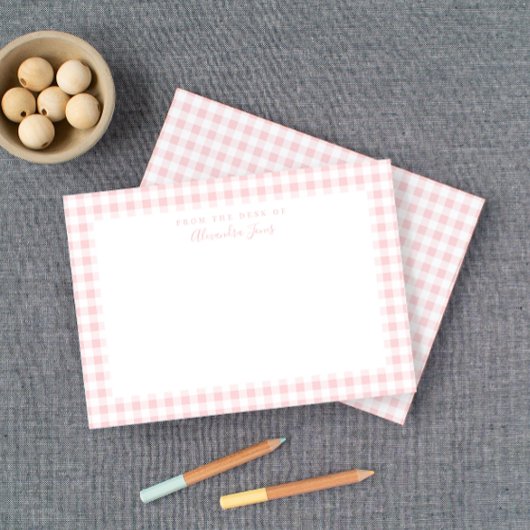 Pink Gingham Karo Personal Stationery Note Card Dankeskarte