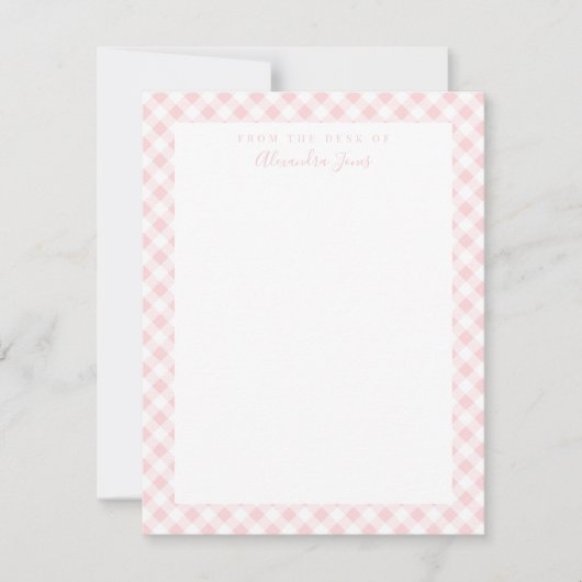 Pink Gingham Karo Personal Stationery Note Card Dankeskarte (Vorderseite)