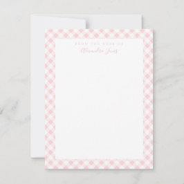 Pink Gingham Karo Personal Stationery Note Card Dankeskarte