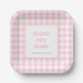 Pink Gingham Karo Rustic Girls Baby Showroom Pappteller (Vorderseite)