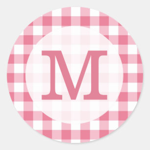 Pink Gingham Karos Einfache benutzerdefinierte Mon Runder Aufkleber