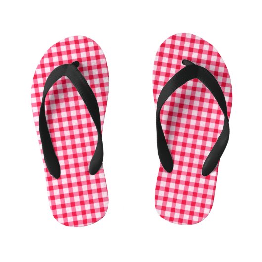 Pink Gingham Kids Flip Flops Kinderbadesandalen (Fußbett)