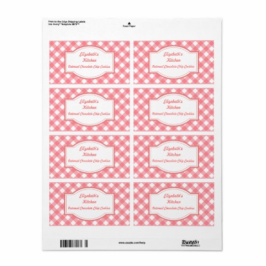 Pink Gingham Kitchen Labels (Vorne)