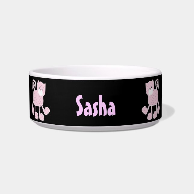 Pink Gingham Kitty Personalisiert Pet Bowl Napf (Vorderseite)