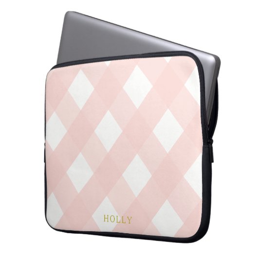 Pink Gingham Laptop Sleeve 15" Personalisiert (Vorderseite Links)