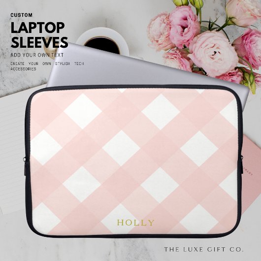 Pink Gingham Laptop Sleeve 15" Personalisiert