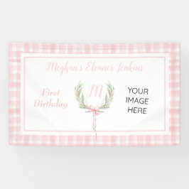 Pink Gingham Laurel Wappen Birthday Banner