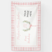 Pink Gingham Laurel Wappen Birthday Banner (Vertikal)