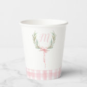 Pink Gingham Laurel Wappen Cups Pappbecher (Rückseite)