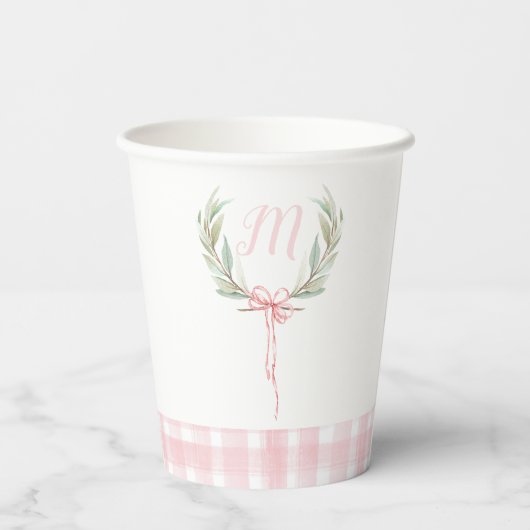 Pink Gingham Laurel Wappen Cups Pappbecher (Rückseite)