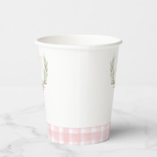 Pink Gingham Laurel Wappen Cups Pappbecher (Rechts)