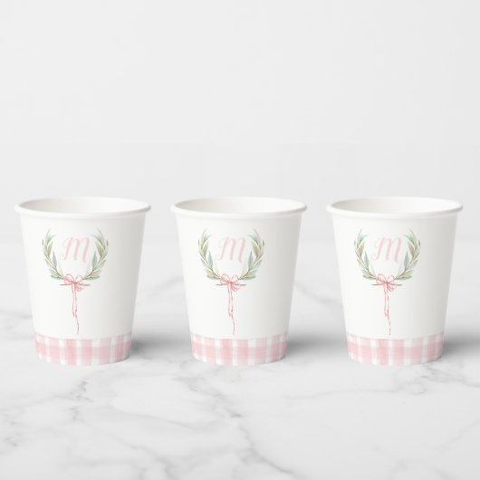 Pink Gingham Laurel Wappen Cups Pappbecher (Multi)
