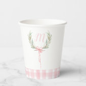 Pink Gingham Laurel Wappen Cups Pappbecher (Vorderseite)