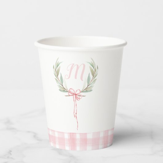 Pink Gingham Laurel Wappen Cups Pappbecher (Vorderseite)