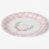 Pink Gingham Laurel Wappen Paper Teller (Schrägansicht)