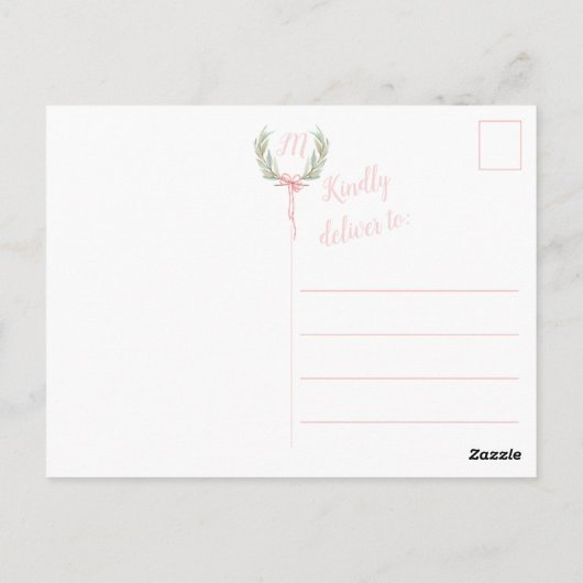 Pink Gingham Laurel Wappen Postkarten (Rückseite)