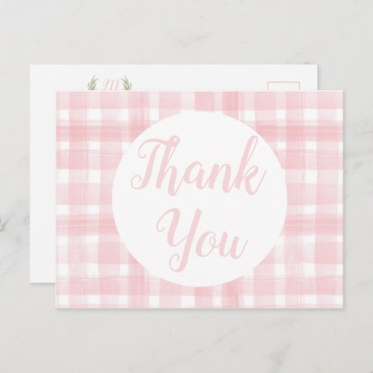 Pink Gingham Laurel Wappen Postkarten (Vorne/Hinten)