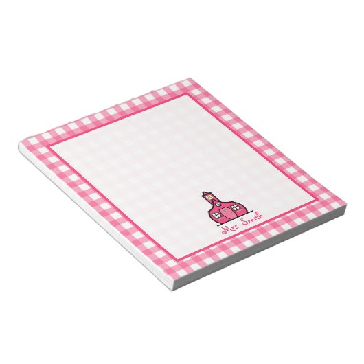 Pink Gingham Lehrer Notepad Notizblock (angewinkelt)