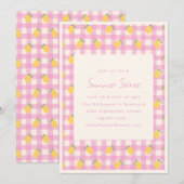 Pink Gingham Lemon Fruit Summer Soiree Party  Einladung (Vorne/Hinten)