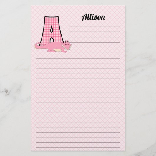Pink Gingham Letter A Girl's Monogram Briefpapier (Vorderseite)