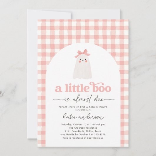 Pink Gingham Little Boo Ghost Baby Dusche Einladung (Vorderseite)