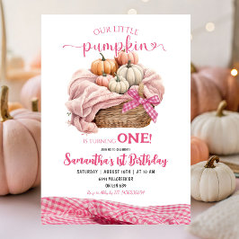 Pink Gingham Little Pumpkin Birthday Einladung
