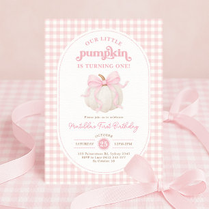 Pink Gingham Little Pumpkin Girl Birthday Party Einladung
