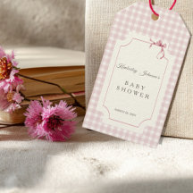 Pink Gingham mit Bow Baby Dusche Gefallen Tag
