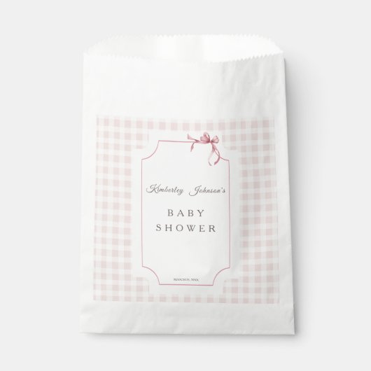 Pink Gingham mit Bow Baby Dusche Geschenktütchen (Vorderseite)
