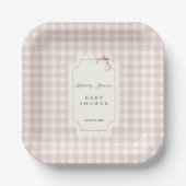 Pink Gingham mit Bow Baby Dusche Pappteller (Vorderseite)