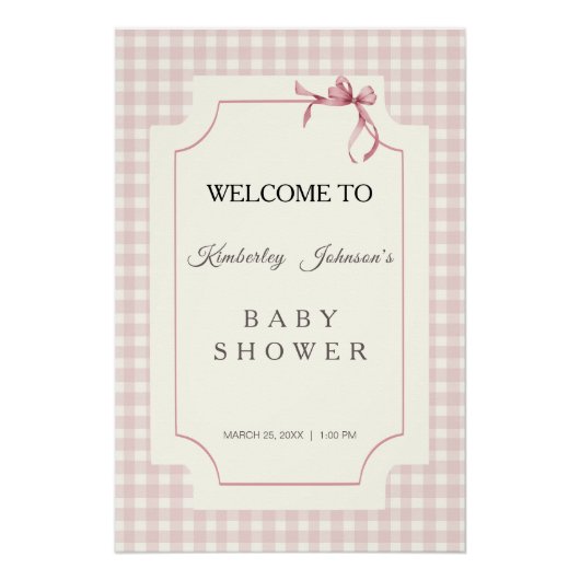 Pink Gingham mit Bow Baby Dusche Poster (Vorderseite)