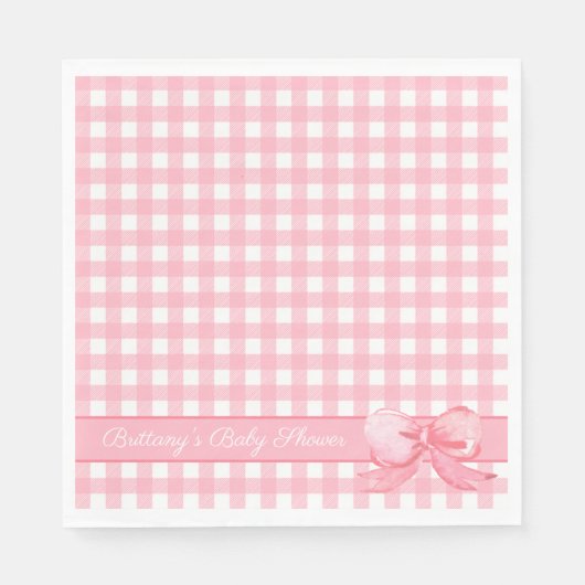 Pink Gingham mit Bow Baby Showroom Napkins Serviette (Vorderseite)