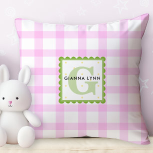 Pink Gingham Mit Monogramm Kissen