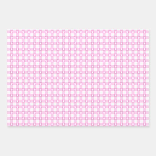 Pink Gingham mit Paw Prints Wrapping Paper Geschenkpapier Set (Vorderseite 2)