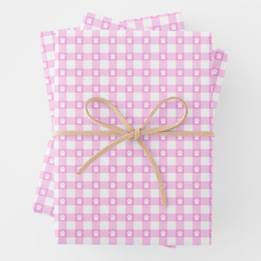 Pink Gingham mit Paw Prints Wrapping Paper Geschenkpapier Set (Beispiel)