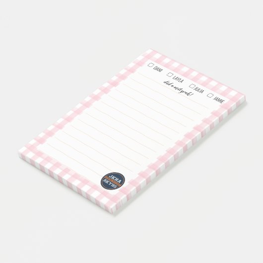 Pink Gingham Mitzvah Note Post-it Klebezettel (angewinkelt)
