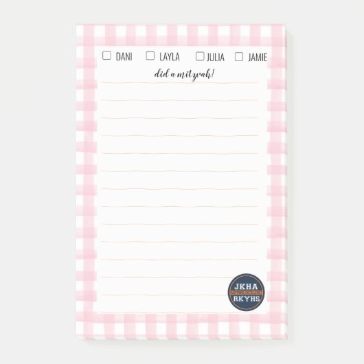 Pink Gingham Mitzvah Note Post-it Klebezettel (Vorderseite)