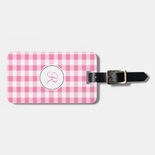 Pink Gingham Monogram Gepäckanhänger (Vorderseite horizontal)