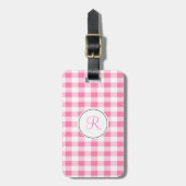 Pink Gingham Monogram Gepäckanhänger (Vorderseite vertikal)