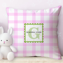 Pink Gingham Monogram, individuell einstellbar Kissen