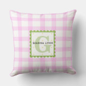 Pink Gingham Monogram, individuell einstellbar Kissen (Rückseite)