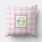 Pink Gingham Monogram, individuell einstellbar Kissen (Vorderseite)