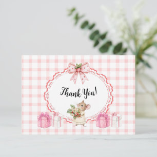 Pink Gingham Mouse Baby Shower-Danke-Card Dankeskarte