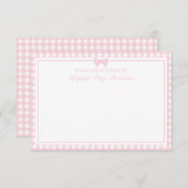 Pink Gingham Muster mit Bow Dankeskarte (Vorne/Hinten)