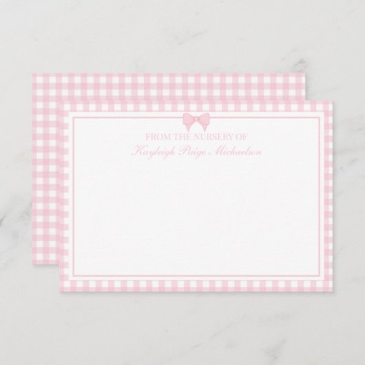 Pink Gingham Muster mit Bow Dankeskarte (Vorne/Hinten)