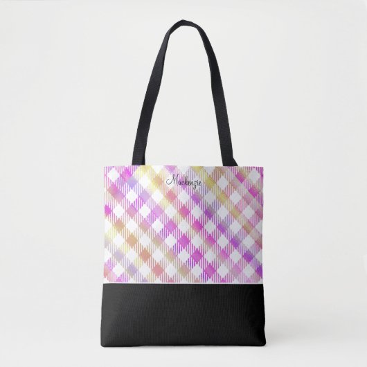 Pink-Gingham-Muster mit Monogramm Tasche (Vorderseite)