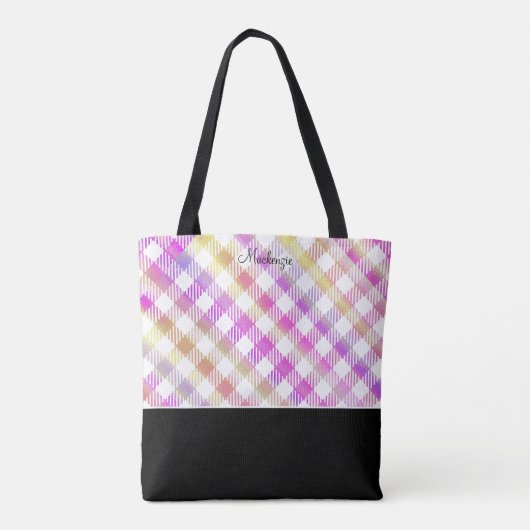 Pink-Gingham-Muster mit Monogramm Tasche (Rückseite)